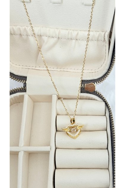 Stainless Steel Moveable Angel Wing Heart Necklace - Zircon Stone, Romantic and Stylish Design