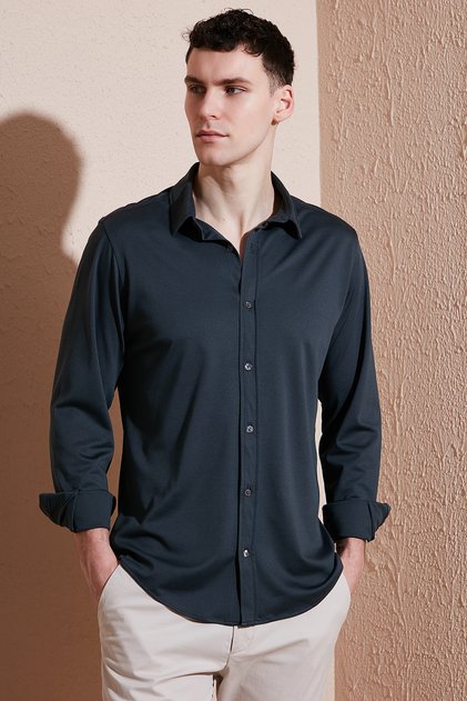 Cotton Regular Fit Straight Collar Shirt Men's Shirt Cf25S 119628
