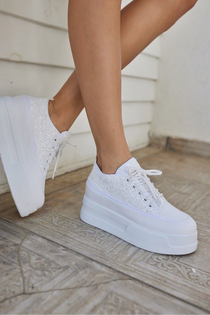 Vardy Women's White Sequin Lace-Up Wedding and Daily Use Suitable