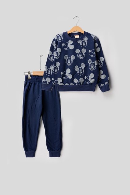 Mouse Pattern 2 Yarn Interlock Crew Neck Children's Pajama Set
