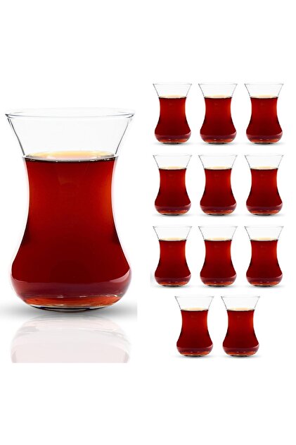 Set of 12 Turkish Tea Glass Big Size Slim Waist Design and Thick Sole Prevent Tea From Getting Cold