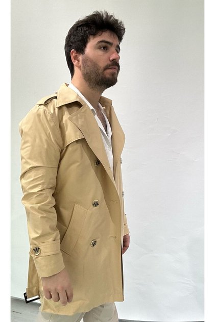 Bej Erkek Trençkot-Astarlı,Premium kalite su geçirmez özellikli gabardin