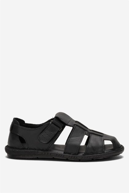 Men's Inside and Outside Genuine Leather Orthopedic Summer Flexible and Very Light Casual Shoes Sandals Black