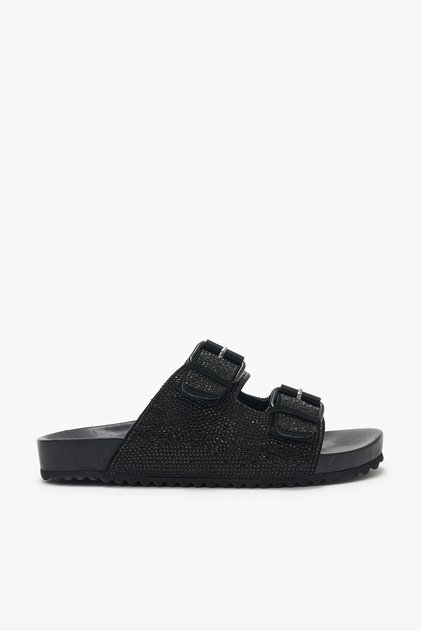 Remus Black Genuine Leather Women's Stone Detailed Slippers
