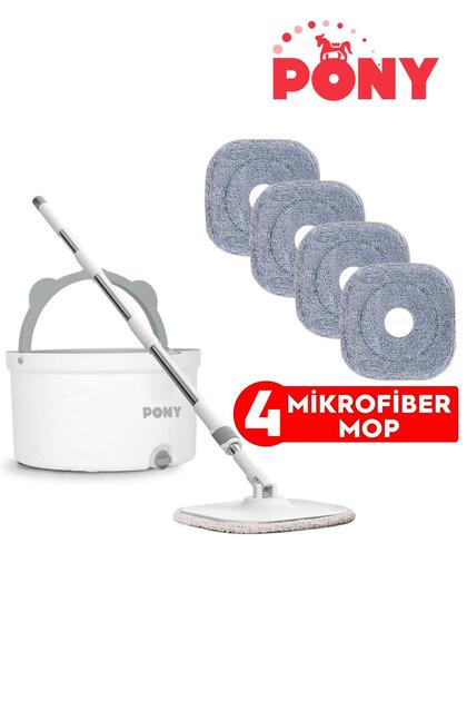 BEYAZ 4 ADET MİKROFİBER MOP TEMİZ & KİRLİ SUYU AYIRMA ÖZELLİĞİ OTOMATİK TEMİZLİK SETİ PASPAS