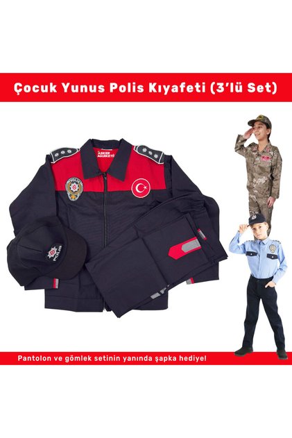Yunus Police Children's Outfit – 3-Piece Pants, Shirt and Hat Set