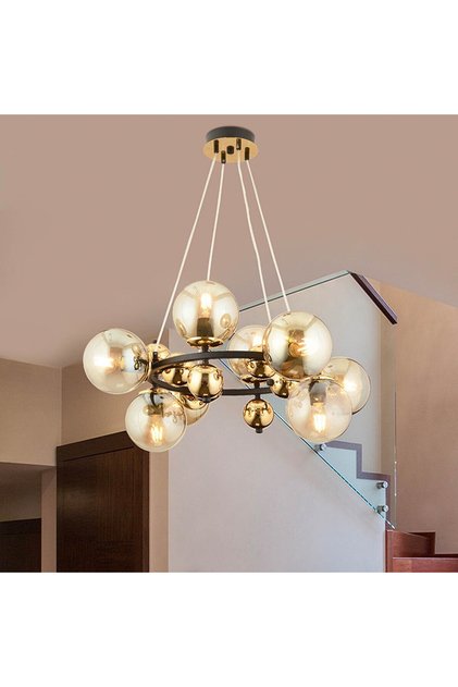 Lorento 8Li Yuvarlak Siyah Gold Modern Cafe,Restoran için Uygun Retro Salon Avize