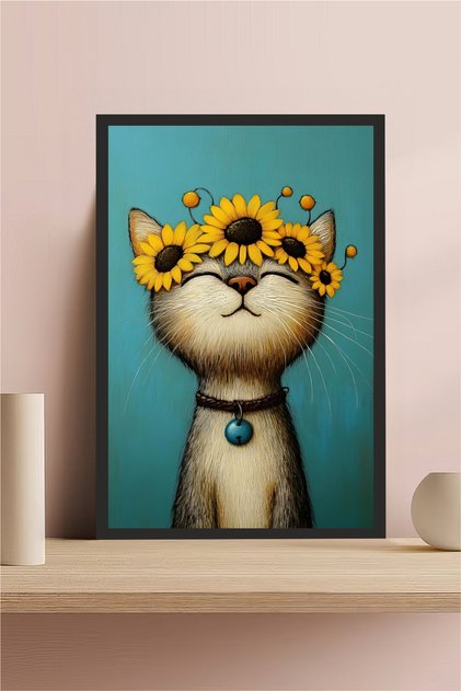 Kedi tasarımlı Çerçeve Görünümlü Mdf Tablo