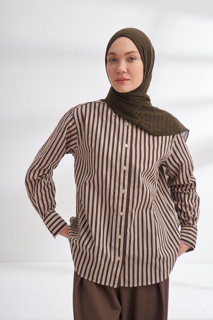 Muslin Checkered Pattern Shawl 3350-Dark Khaki