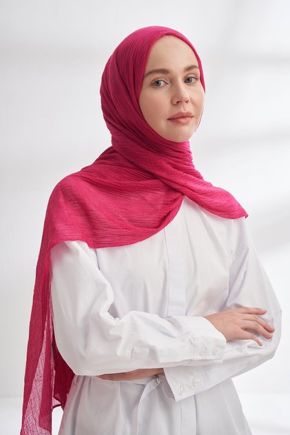 Muslin Checkered Pattern Shawl 3350-Fuchsia