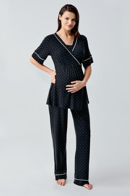 Polka Dot Short Sleeve Lycra Viscose Maternity Pajamas Set 14206