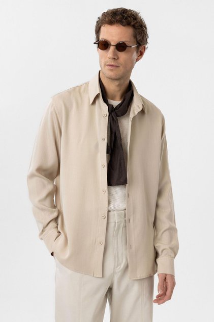 Beige Relax Fit Liyosel Fabric Men's Shirt