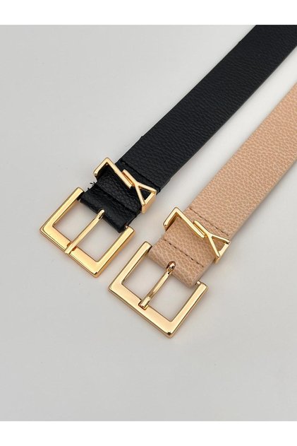 Set of 2 Square Gold Buckle Women's Belts. Jacket Belt, Dress Belt, Trouser Belt, Shirt Belt