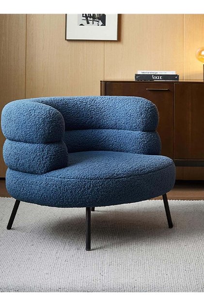 Chair|Swedish Wood and Bouclee 60x70x55 cm - Blue