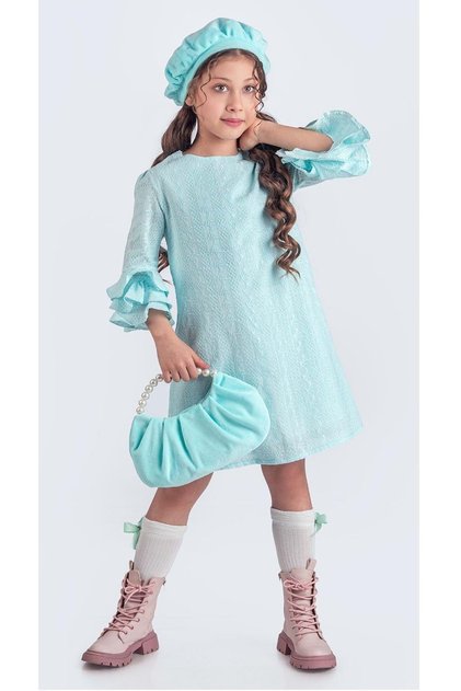 Miss Clarice Girls' French Beret, Bag, Socks and Dress Set M00704 Mint Green