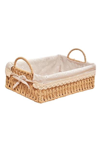 Rectangle Woven Storage Baskets Kitchen Organizer Handwoven with Handles Cosmetic Box for Breakfast