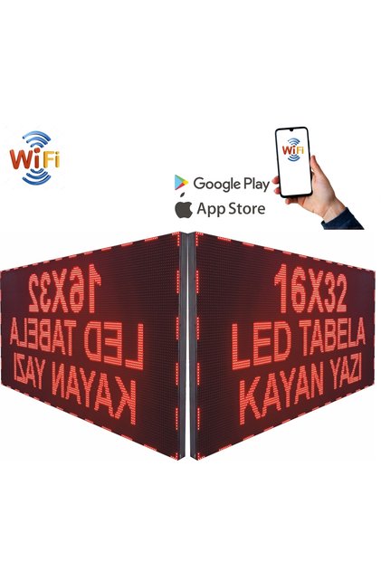 LED Tabela 16x32CM Çift Tarafllı Kırmızı Kayan Yazı - WİFİ (Telefondan Yazılar Değiştiirilebilir)