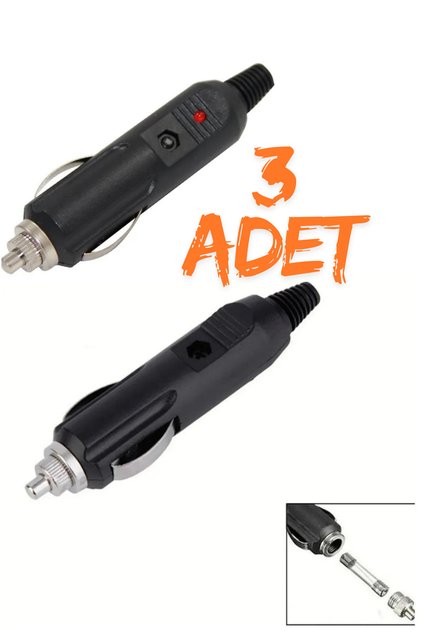 3 Adet Led Işıklı 12 Volt Sigortlalı Seyyar Motorsiklet Otomobil Araç Çakmaklık Fişi Soketi