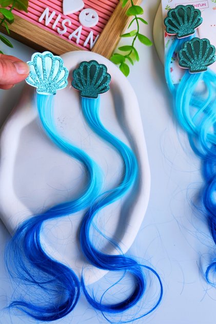 Girl's Glittery Shiny Oyster Figured Artificial Hair - Hairpiece 2 Pieces (Suitable for the Mermaid Concept)