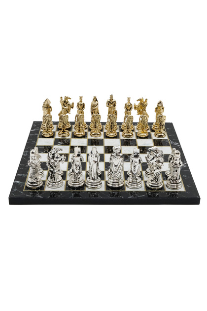 37cm Marble Patterned Gold Ottoman Empire Crusader Armies Chess Set Decorative Gift