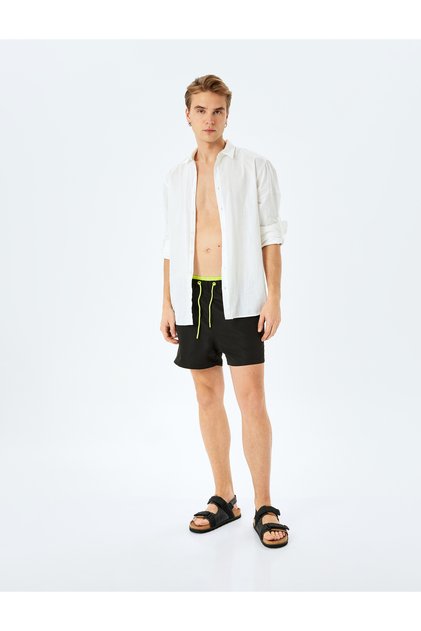 Color Contrast Lace-Up Waist Mini Swim Shorts