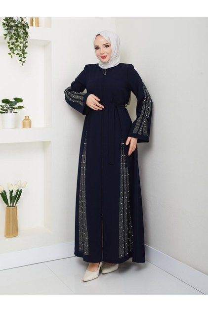 SG SARİAL GİYİM NEW SEASON SKIRT AND SLEEVES EXTRA-LUXURIOUS STONE-DETAIL ABAYA FERACE