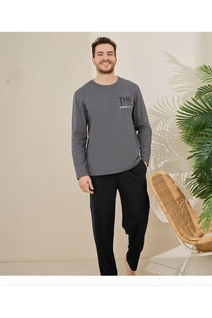 Erkek Pamuklu Bisiklet Yaka Uzun Kol İnce Pijama Takımı 6150/10 - 1 Adet