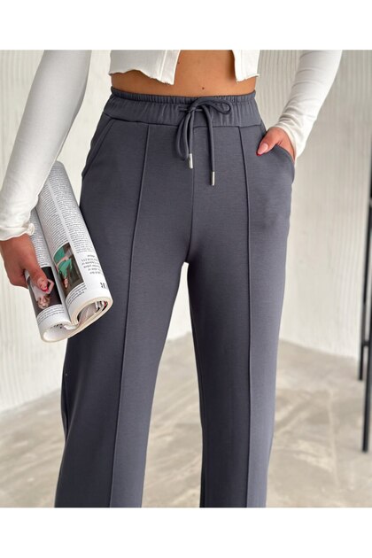 Modal Sweatpants with Ribbon Inside / Women's Winter Tracksuit / Front Stitched