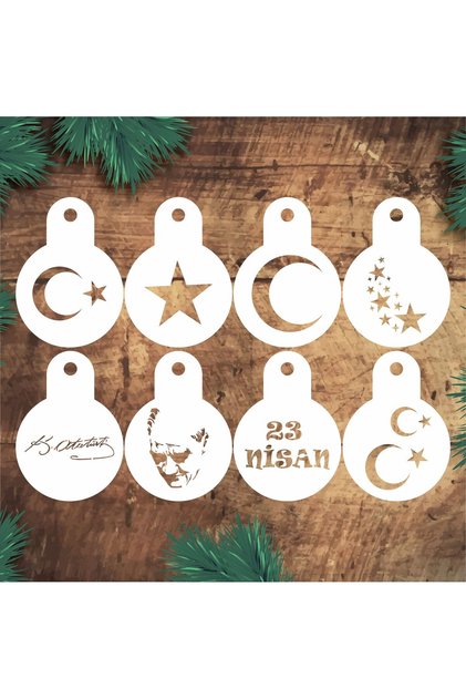 Stencil Tasarım S281 Çocuk Bayramı SET:31, 8x8cm Pasta, Ahşap, Yüz Boyama Şablonu