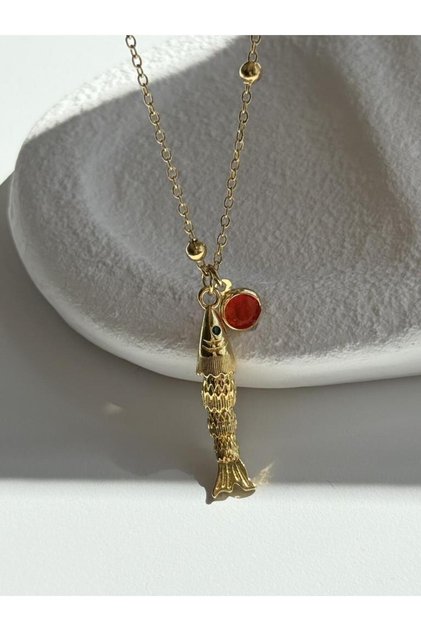 Kırmızı Taşlı Balık Kolye