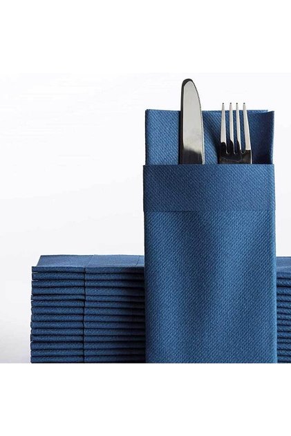 Kumaş Dokulu Lacivert Airlaid Cepli Peçete 40x40 1/8 50'li Paket