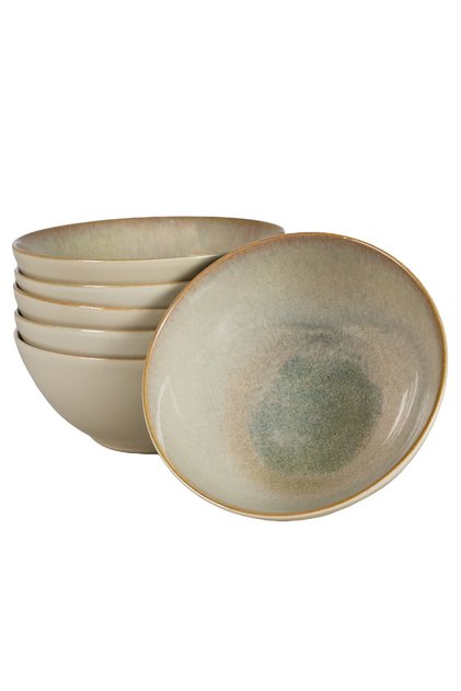 Set 6 boluri, 600 ml, Shell, Cesiro, Fabricat in Romania, Crem deschis lucios cu margine maro