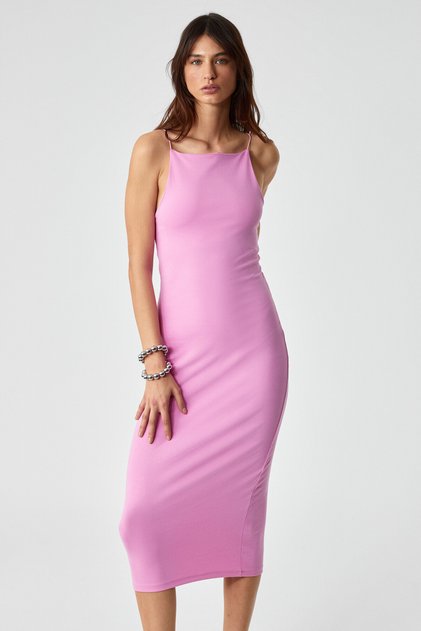 Havvoline Women's Crew Neck Slim Sleeveless Regular Leg Pink Dress