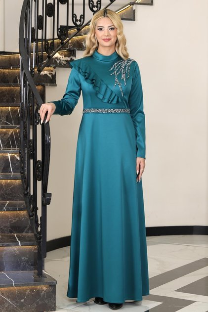 فستان سهرة من Ada Satin Stone باللون الزمردي ELB72