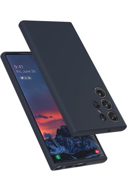 حافظة إطلاق عالية الجودة من السيليكون مع سطح داخلي مخملي متوافق مع هاتف Samsung Galaxy S24 Ultra - أزرق منتصف الليل