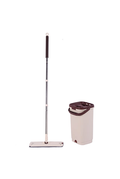 Magic Mop - Khaki, Hands-Free Microfiber Mop with Bucket, Rinse & Dry System for Tile & Wood