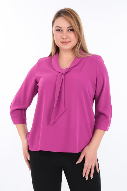 21507 Kuşaklı V Yaka 3/4 Kol Jesika Bluz (R) (B103)