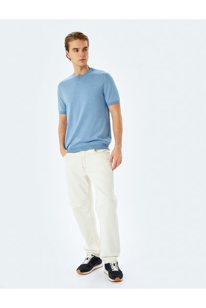 Regular Fit Crew Neck Viscose Basic Short Sleeve Knitwear T-Shirt