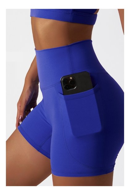 Womens High Waist Contour Seamless Workout Sport Yoga Shorts Tummy Control With Pockets.