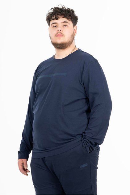 Plus Size Men's Crew Neck Light Navy Blue Sweatshirt