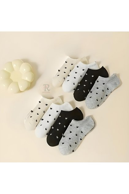 4 Pairs Women's Heart Detailed Invisible Socks Seasonal Socks
