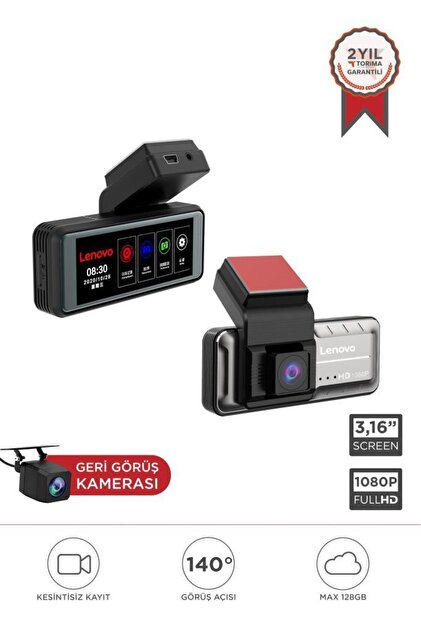 LENOVO Araç İçi Kamera 1080P Dokunmatik Wifi Ön ve Arka Araç