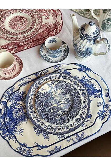 Toile De Jouy 2'li Amerikan Servis Mavi