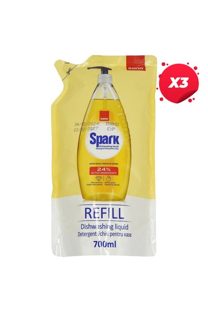 Detergent Sano X3, rezervă sticlă 700 ml, Spark Lemon