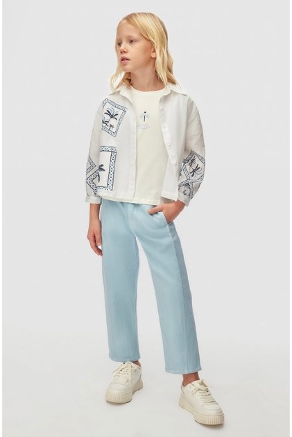 Limi Girl Soft Texture Linen Shirt Trousers Stretchy T-Shirt 3 Piece Set