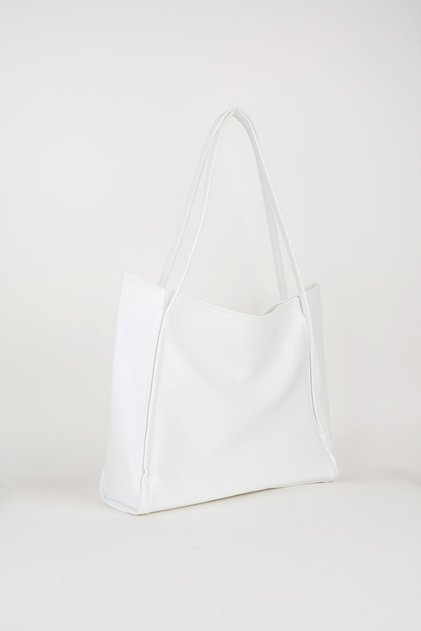 Women's Begonia White Wrinkled Faux Leather Large Size Zipper Closure Handbag and Shoulder Bag