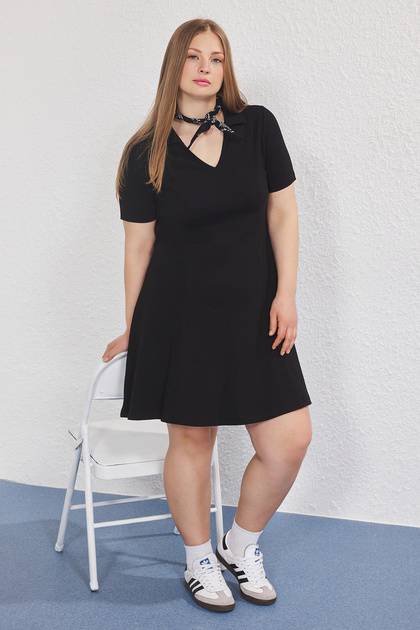 rosewe black dresses Women's Plus Size Solid Fit and Flare Dress  White Mark