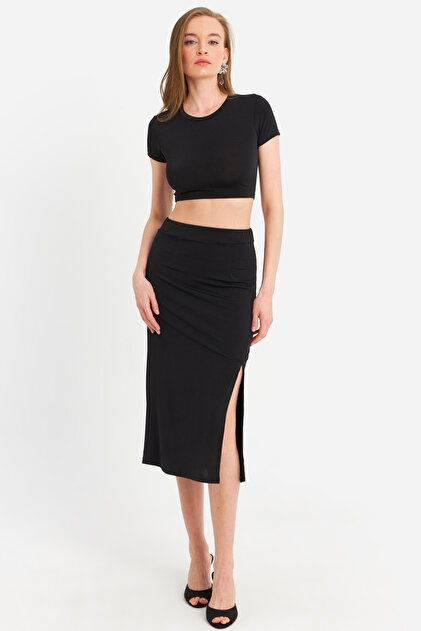 Cool & Sexy Women's Black Crop Skirt Suit Mrs10004- Trendyol