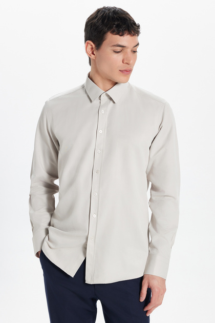 Men's Modern Slim Fit Cotton Plain Beige Shirt