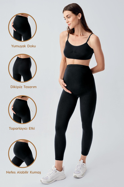 Seamless (Dikişsiz) Fitilli Yüksek Bel Toparlayıcı Ekstra Esnek Spor Hamile Tayt